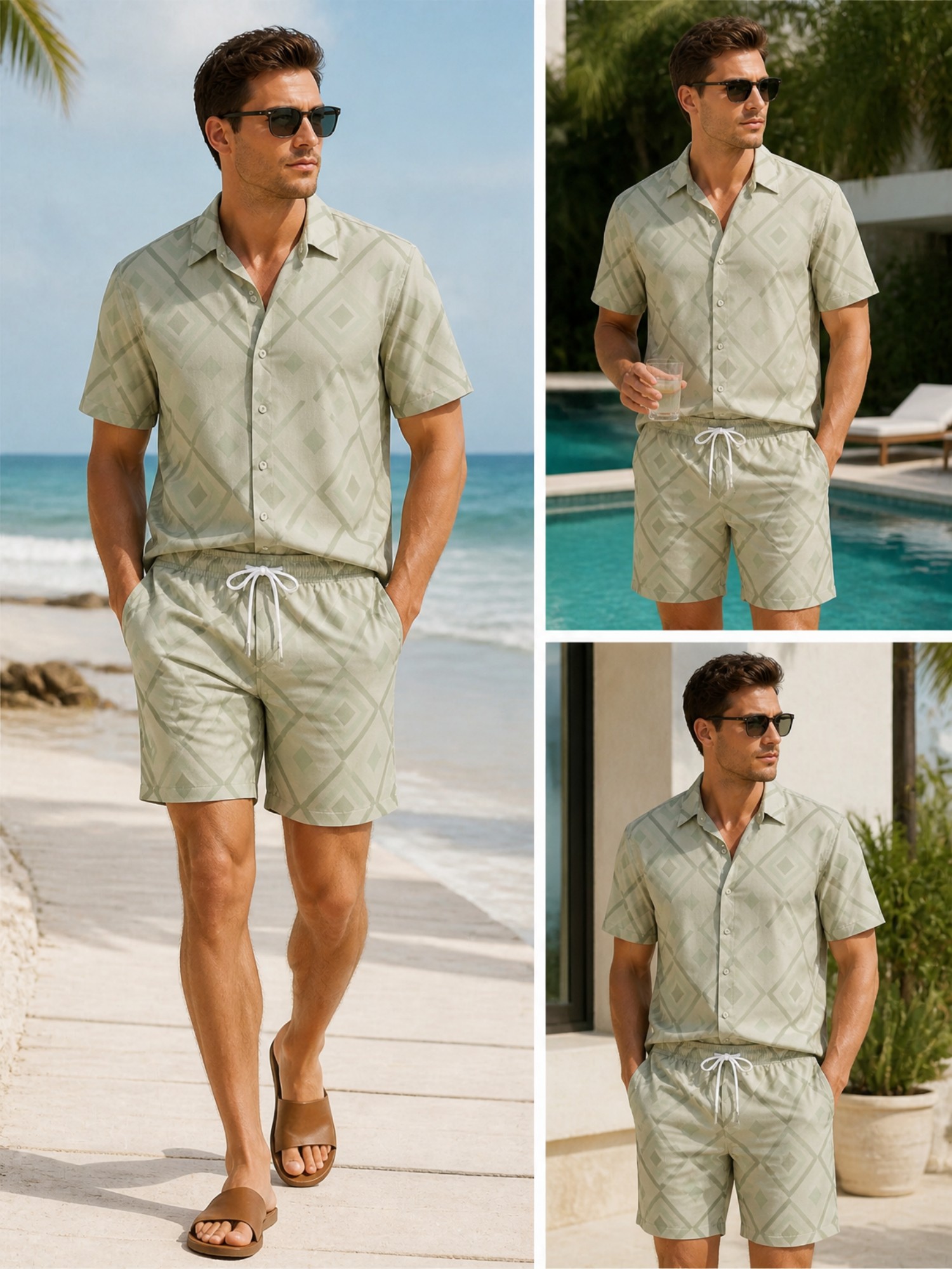 Resort Shirt Floral - 남성용 플로럴 반팔 셔츠와 드로스트링 반바지