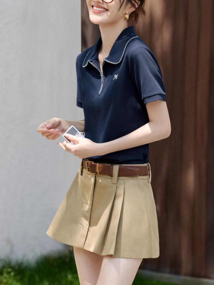 Polo Shirt Pique - 여성 슬림핏 몸매 보정 티셔츠 여름
