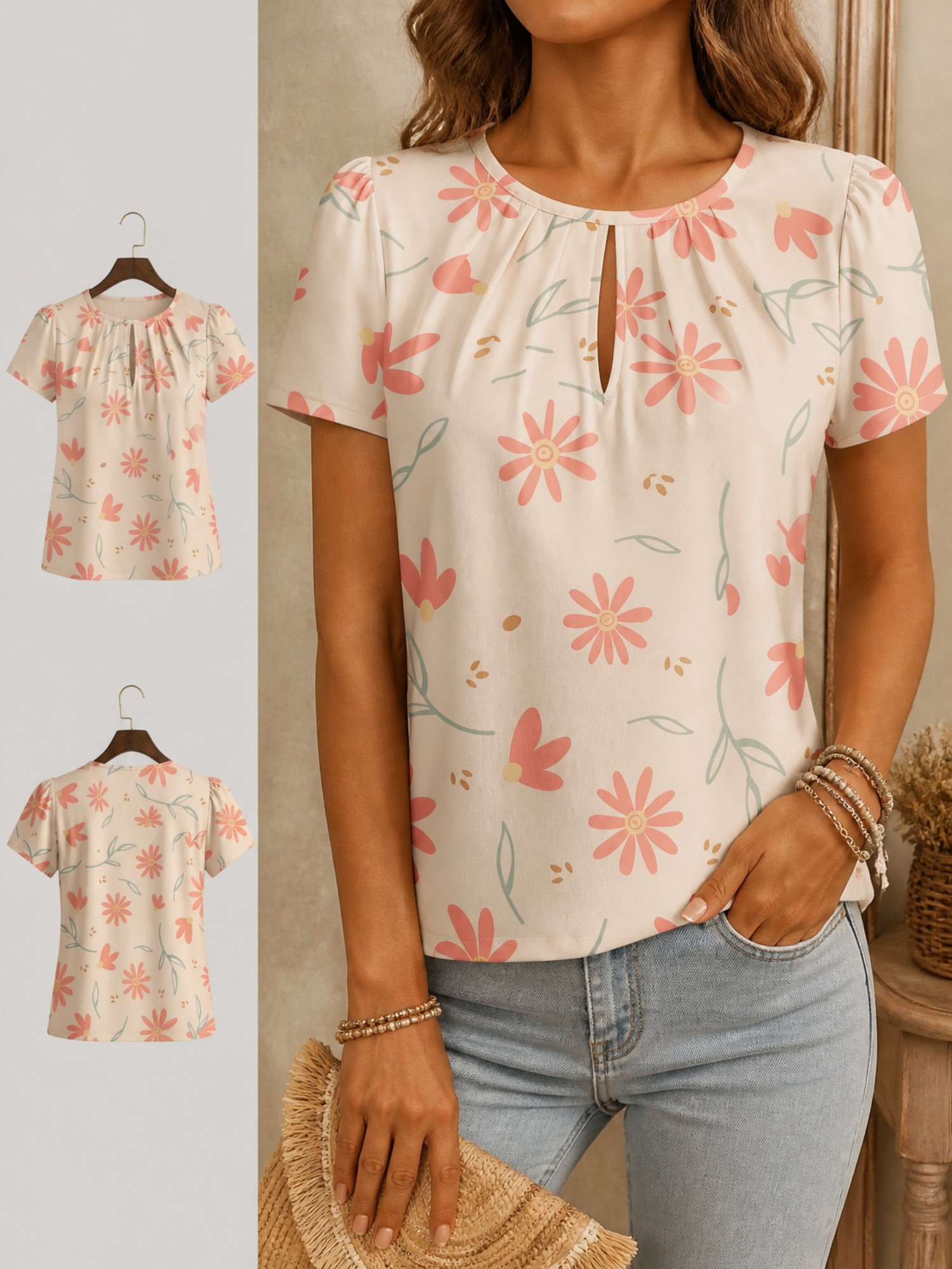 Resort Shirt Floral - 2026 신상 여성용 라운드넥 우아한 티셔츠,