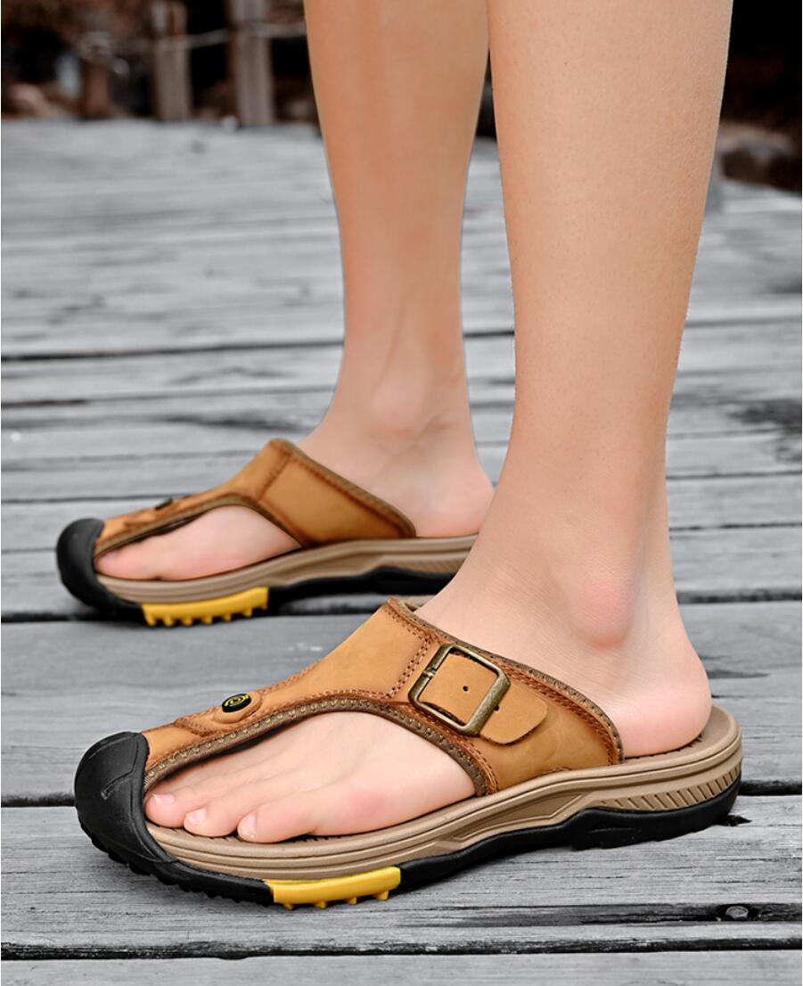 Flip Flop Leather Men - 정품 가죽 샌들 남성 통기성 여름