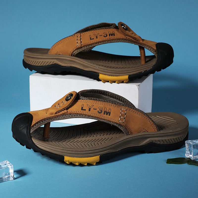 Flip Flop Leather Men - 새로운 남성용 천연 가죽 플립플랍 스타일리시