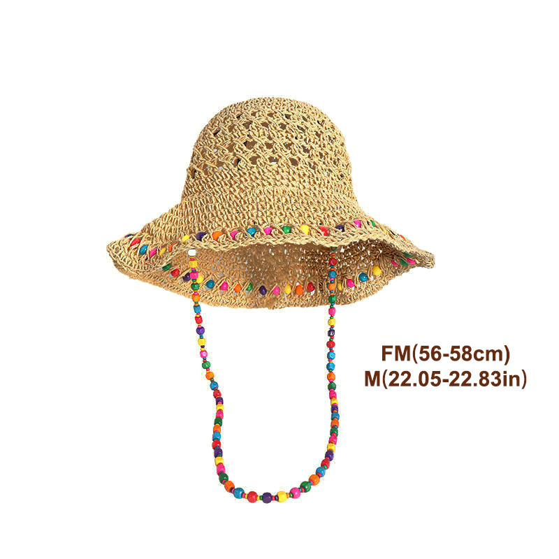 Bucket Hat Straw - 레트로 다용도 속이 빈 챙넓은 밀짚모자