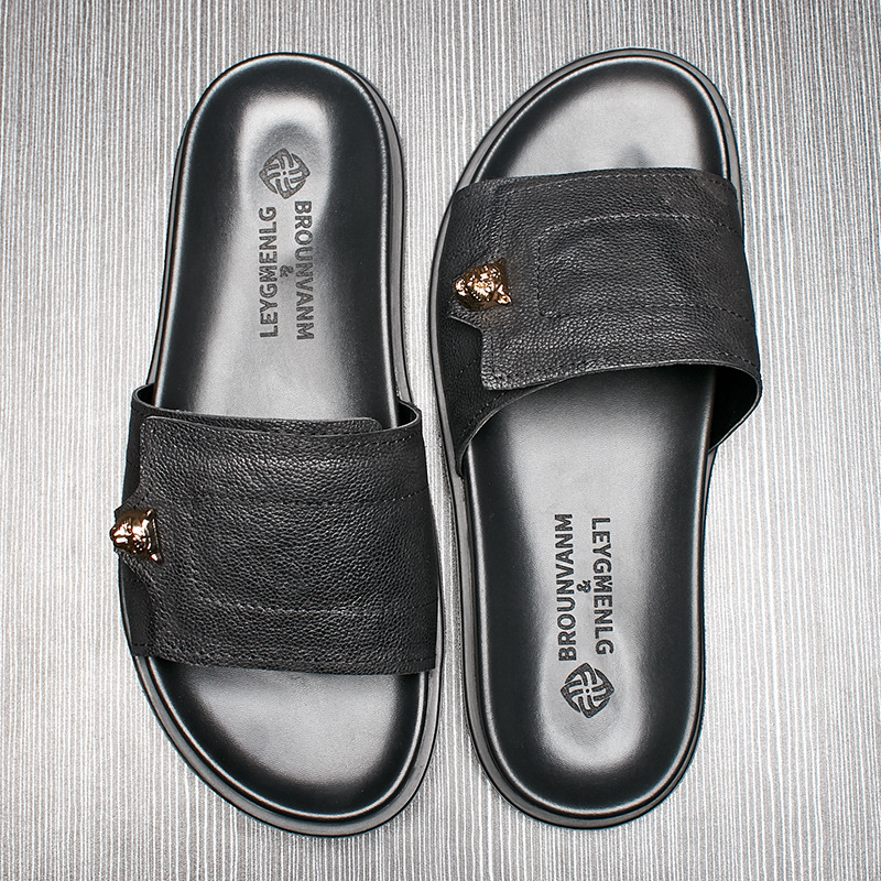 Flip Flop Leather Men - 2025 신상 정품 가죽 슬리퍼 메탈