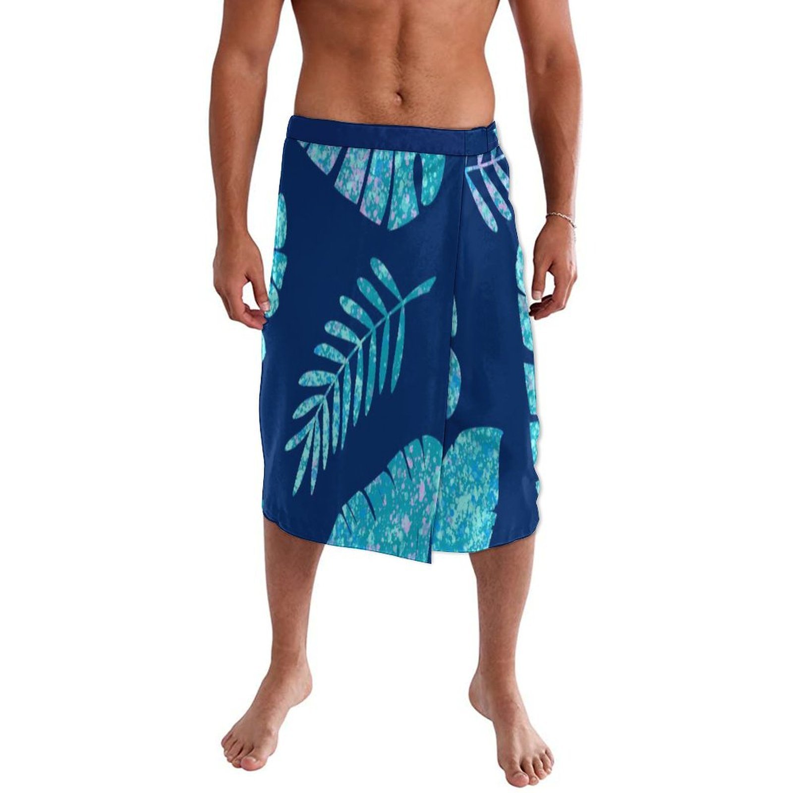 Sarong Men Wrap - 푸른 꽃무늬 폴리네시안 비치 랩 드레스