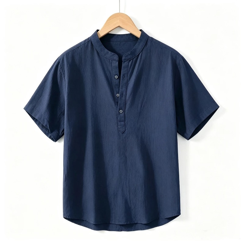 여름 남성 반팔 셔츠 단색 스탠드 칼라 오버사이즈 티셔 - Linen Shirt Breathable 리뷰 및 가격