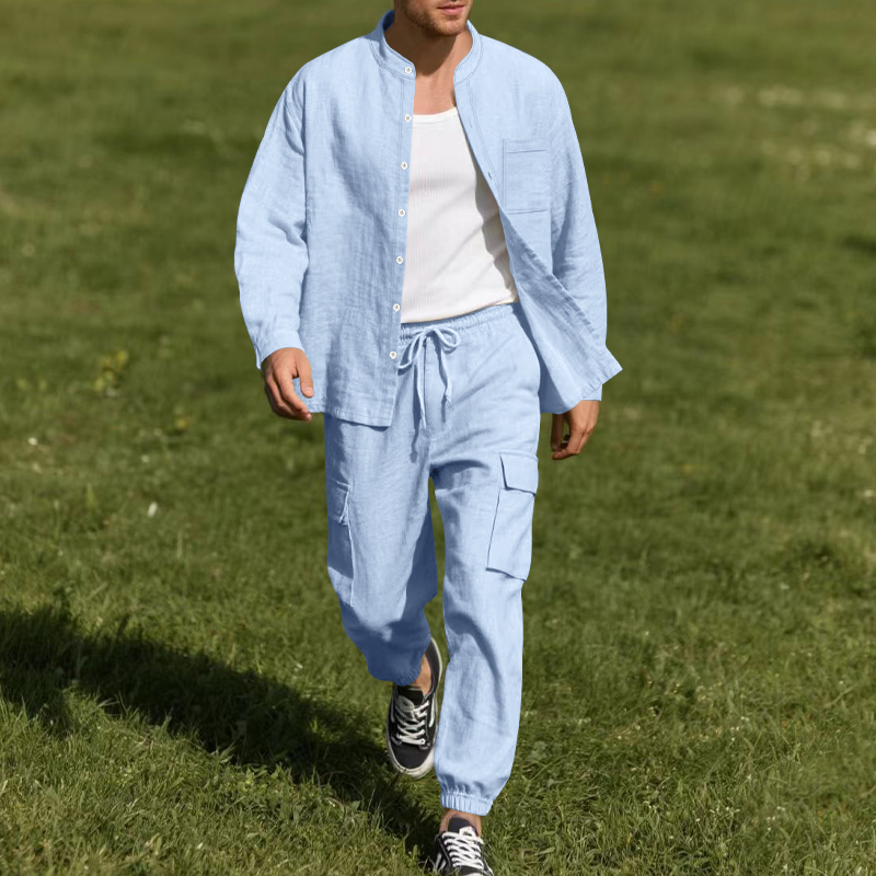 남성용 린넨 통기성 투피스 세트 (스탠드 칼라 긴팔 셔 - Linen Shirt Breathable 리뷰 및 가격