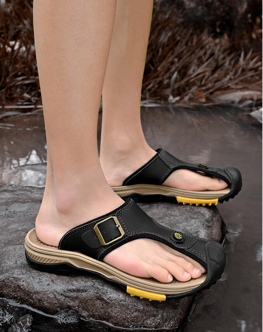 정품 가죽 샌들 남성 통기성 여름 신발 남성 방수 야외 - Flip Flop Leather Men 리뷰 및 가격