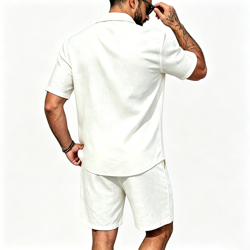 남성 린넨 투피스 세트 반팔 라펠 버튼 셔츠 밴딩 반바 - Linen Shirt Breathable 리뷰 및 가격