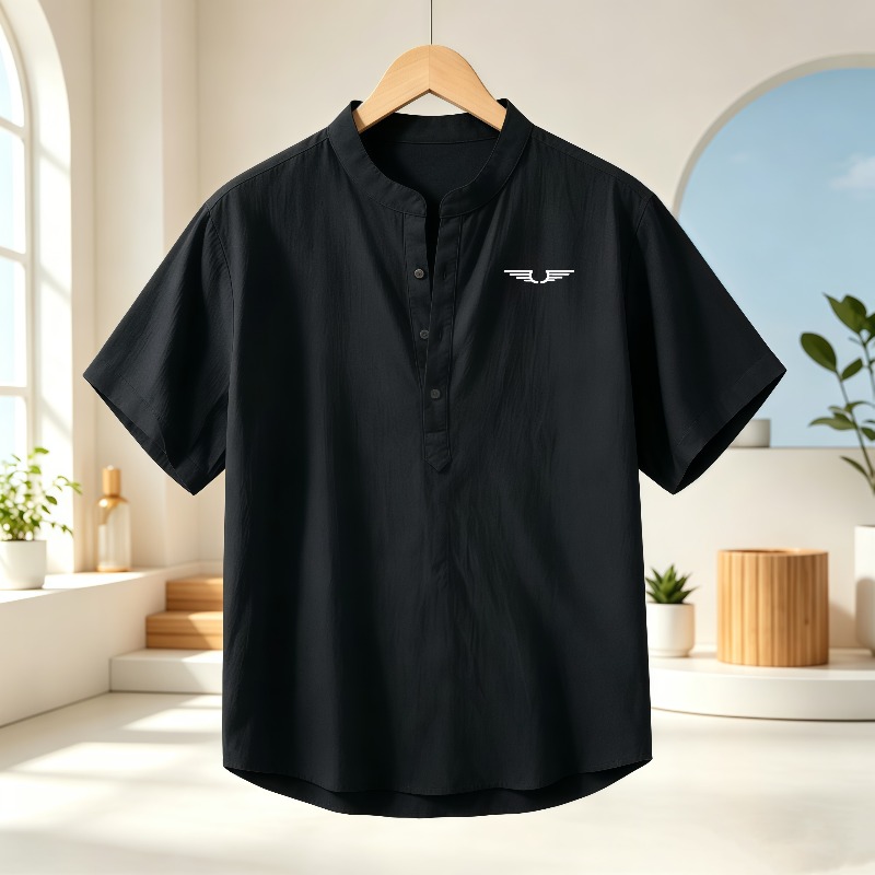 남성용 면과 린넨 혼방 헨리넥 반팔 셔츠, 패턴 프린트 - Linen Shirt Breathable 리뷰 및 가격