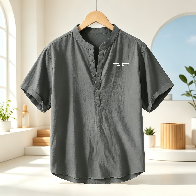 남성용 면과 린넨 혼방 헨리넥 반팔 셔츠, 패턴 프린트 - Linen Shirt Breathable 리뷰 및 가격