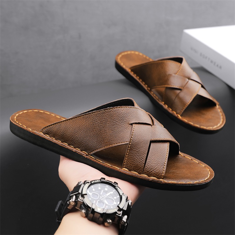정품 가죽 남성 캐주얼 샌들 여름 남성 슬리퍼 야외 통 - Flip Flop Leather Men 리뷰 및 가격