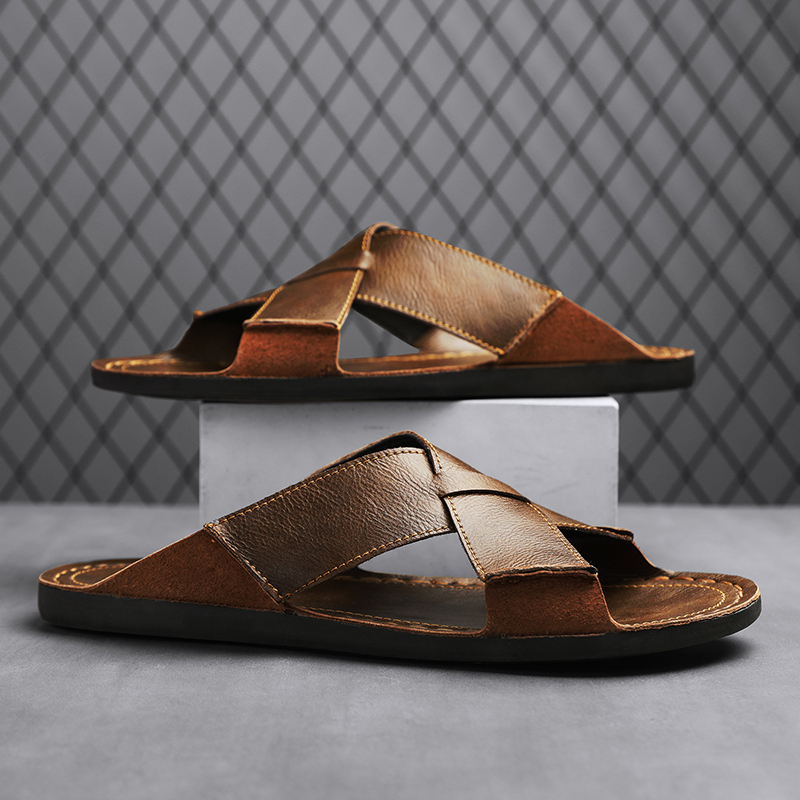 패션 정품 가죽 남성 슬리퍼 여름 남성 샌들 야외 비치 - Flip Flop Leather Men 리뷰 및 가격