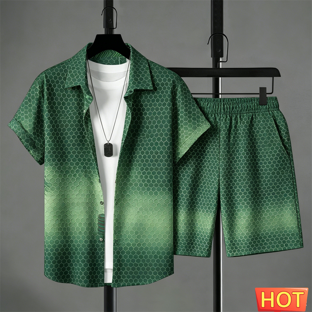 여름 남성 셔츠 세트 그라데이션 레저 셔츠 세트 솔리드 - Shirt Camp Collar 리뷰 및 가격