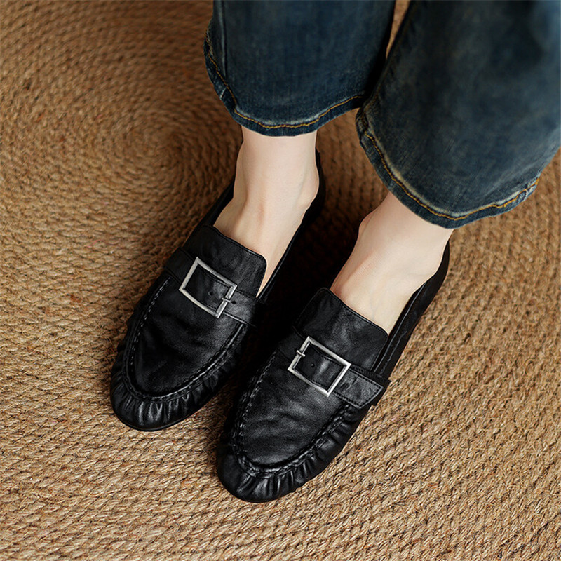 여성용 정품 가죽 펌프스, 여성용 주름진 라운드 토 슈 - Casual Sandal Leather 리뷰 및 가격