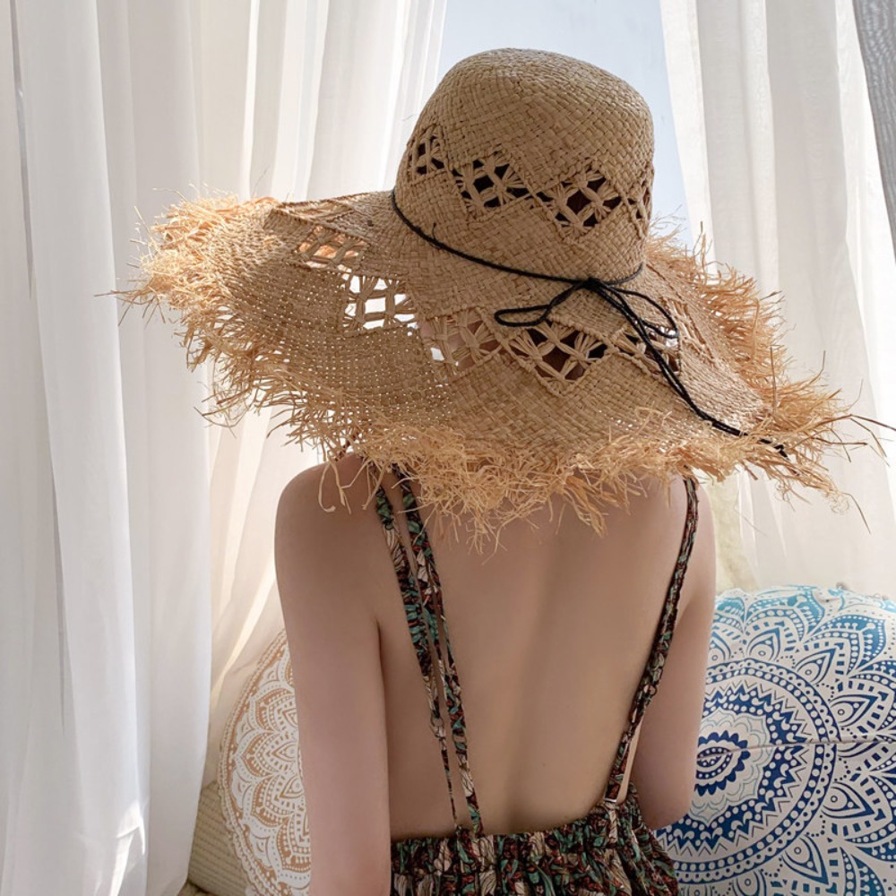 New Large Wide Brim Straw Hat  - Bucket Hat Straw 리뷰 및 가격
