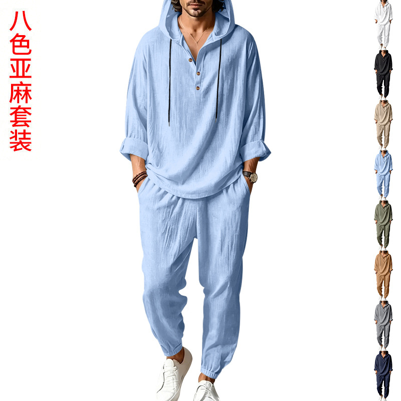 남성 여름 린넨 투피스 세트, 후드 헨리넥 반팔 & 바 - Short Linen Drawstring 리뷰 및 가격