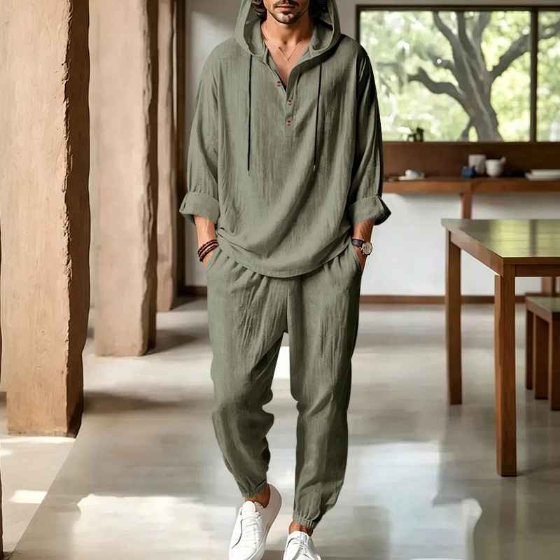 남성 여름 린넨 투피스 세트, 후드 헨리넥 반팔 & 바 - Short Linen Drawstring 리뷰 및 가격