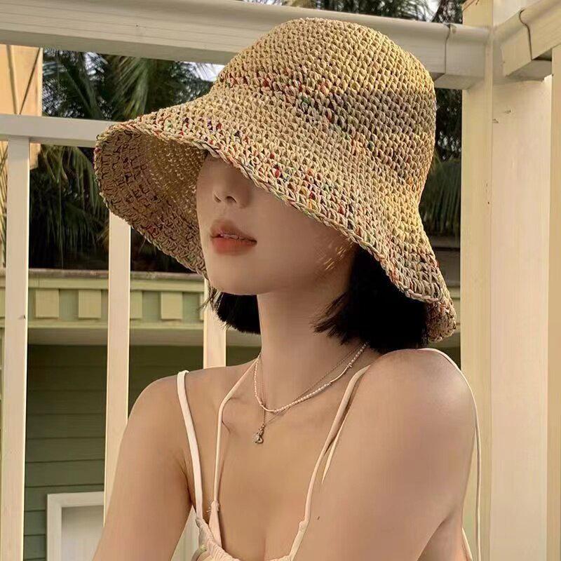 여성용 손으로 짠 무지개 밀짚 버킷햇, 한국 스타일 통 - Bucket Hat Straw 리뷰 및 가격