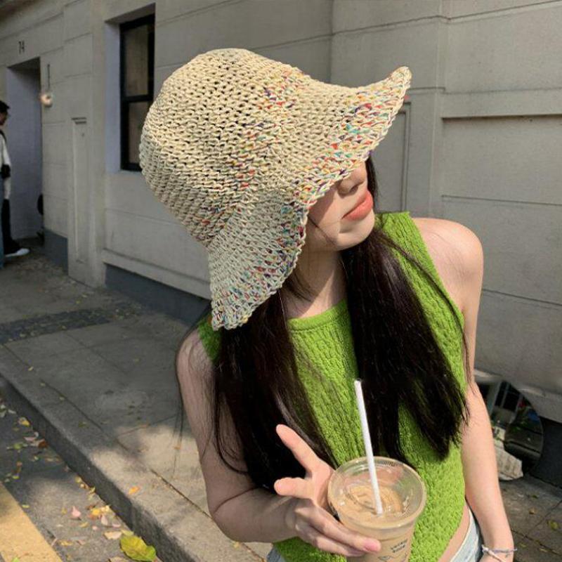 여성용 손으로 짠 무지개 밀짚 버킷햇, 한국 스타일 통 - Bucket Hat Straw 리뷰 및 가격