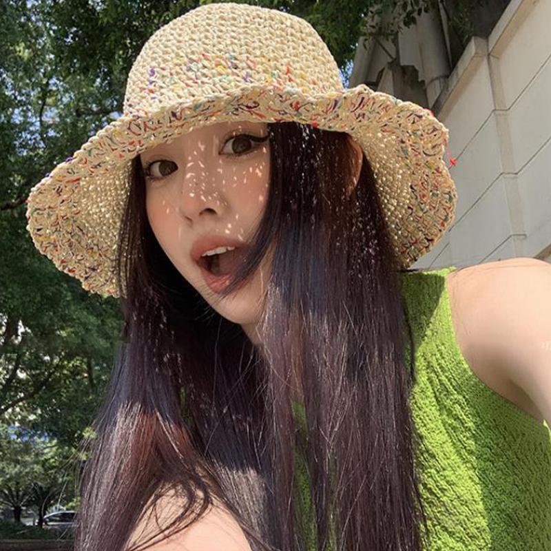 여성용 손으로 짠 무지개 밀짚 버킷햇, 한국 스타일 통 - Bucket Hat Straw 리뷰 및 가격