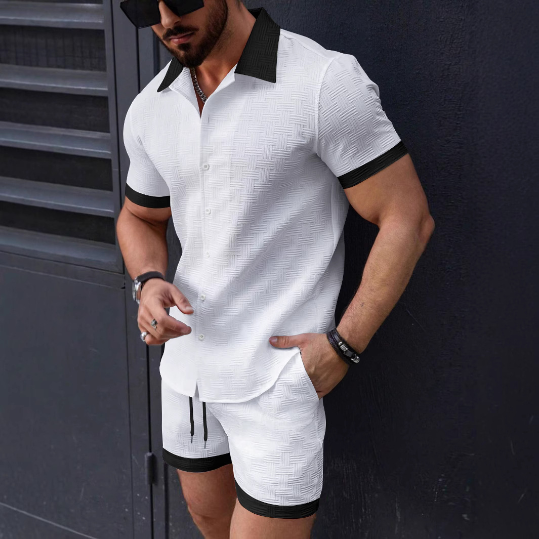 매칭 세트 트렌드 남성 정장 린넨 반팔 자카드 셔츠 및 - Short Linen Drawstring 리뷰 및 가격
