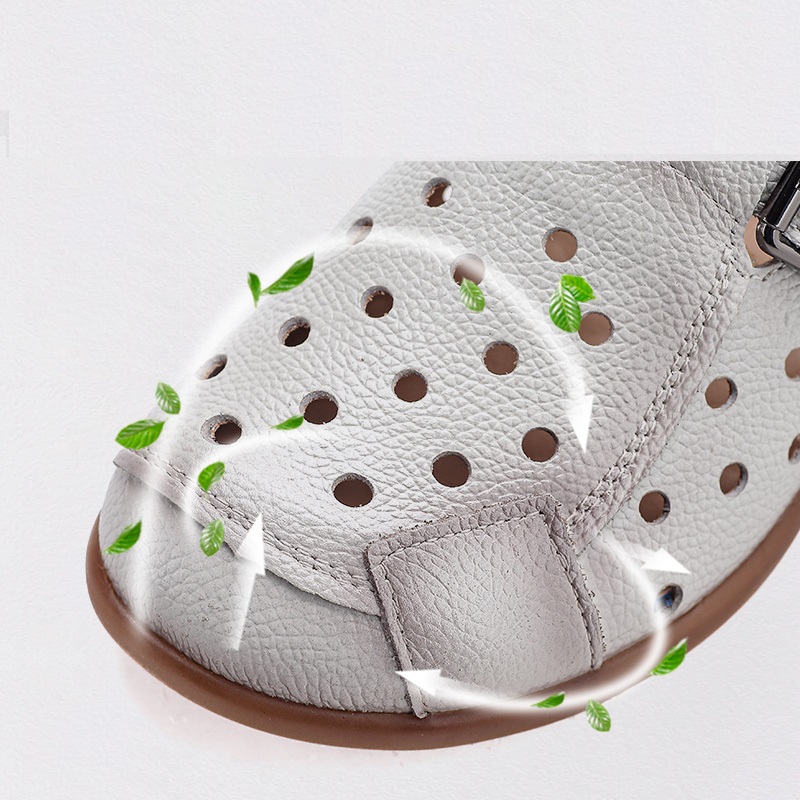 새로운 소가죽 로우힐 샌들 여성용 속이 빈 뮬 슈즈 여 - Casual Sandal Leather 리뷰 및 가격