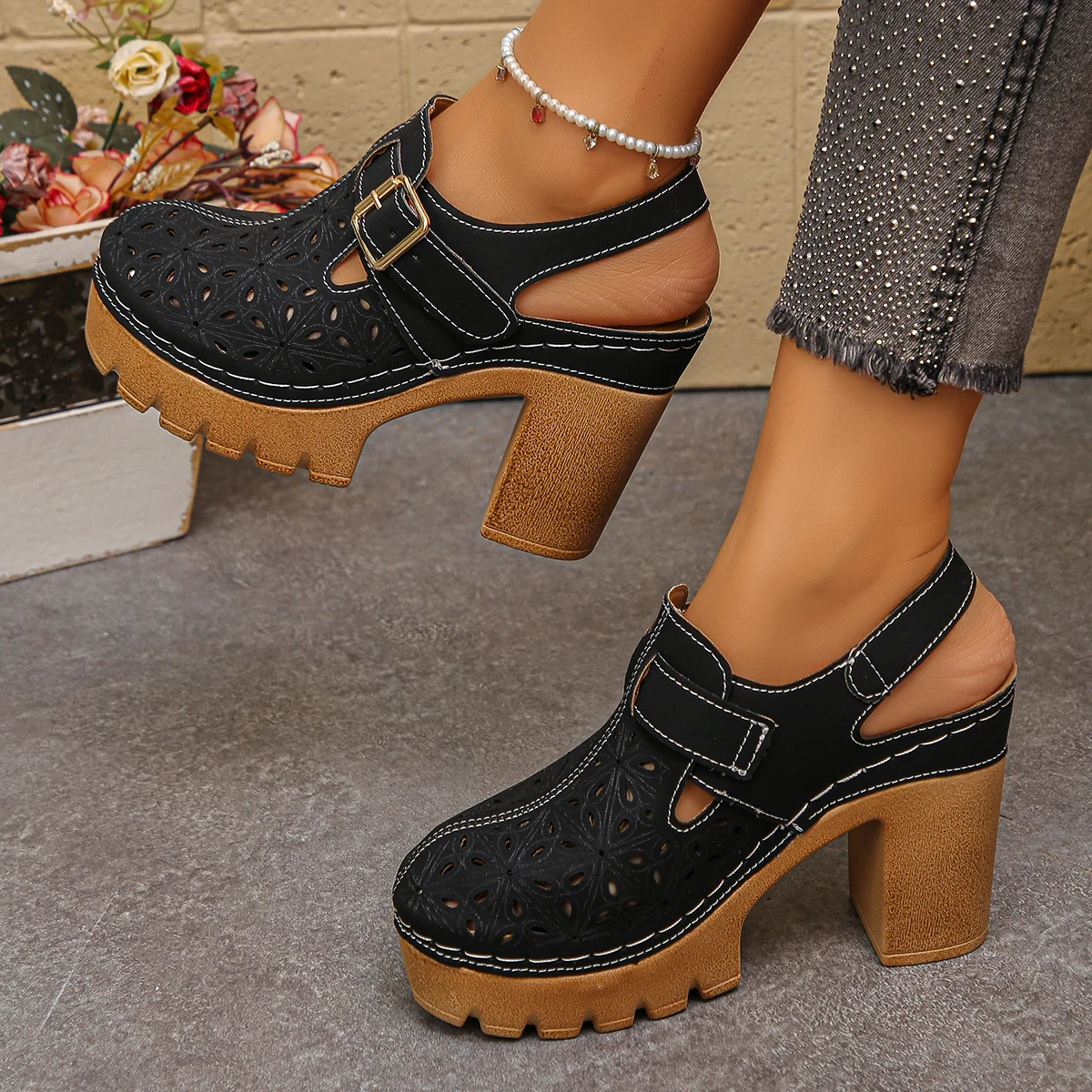 대형 사이즈 여성용 두꺼운 굽 샌들 여름 신상 로마 스 - Casual Sandal Leather 리뷰 및 가격