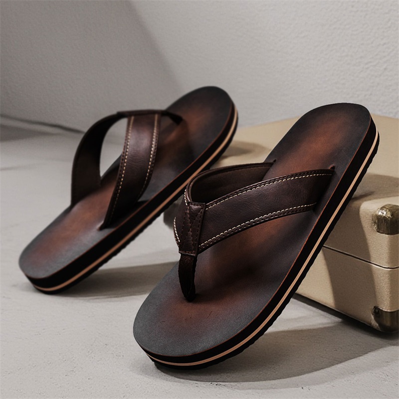 남성용 빈티지 워싱 인조 가죽 플립플랍, 스티치 스트랩 - Flip Flop Leather Men 리뷰 및 가격