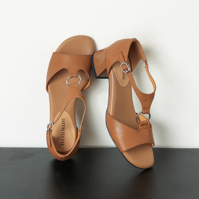 여성용 새 여름 가죽 소가죽 라운드 토 탄성 메탈 버클 - Casual Sandal Leather 리뷰 및 가격