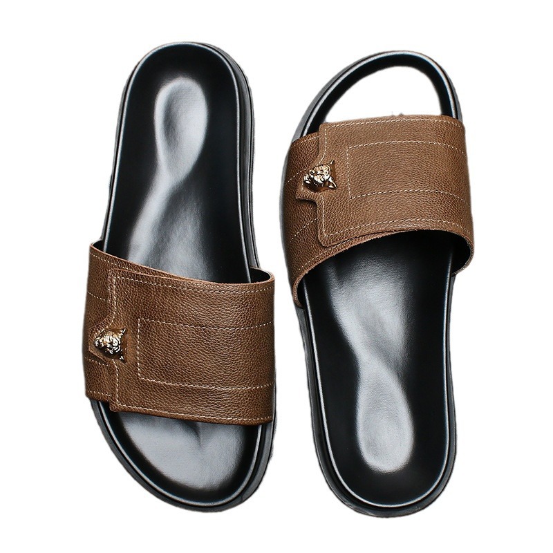 2025 신상 정품 가죽 슬리퍼 메탈 장식 미끄럼 방지 - Flip Flop Leather Men 리뷰 및 가격