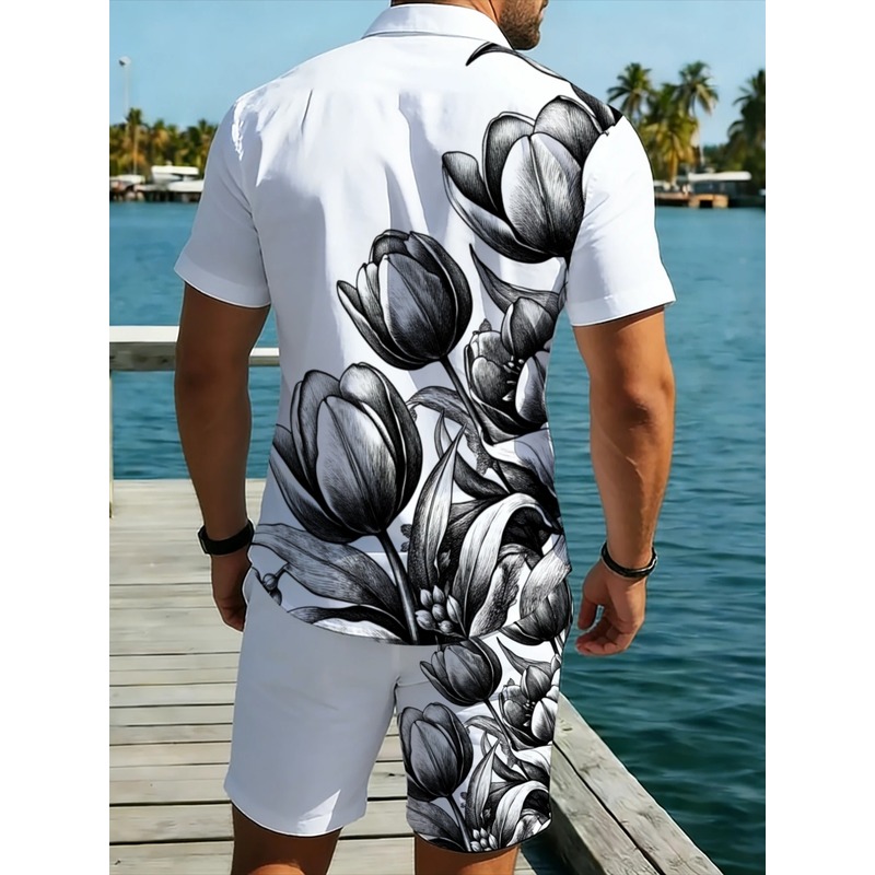 남성용 흰색 꽃무늬 셔츠와 반바지 세트, 가벼운 비치  - Resort Shirt Floral 리뷰 및 가격