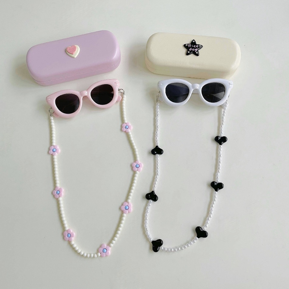 귀여운 소녀 하트 모양 UV400 선글라스 세트, 비즈 - Sunglass Retainer Cord 리뷰 및 가격
