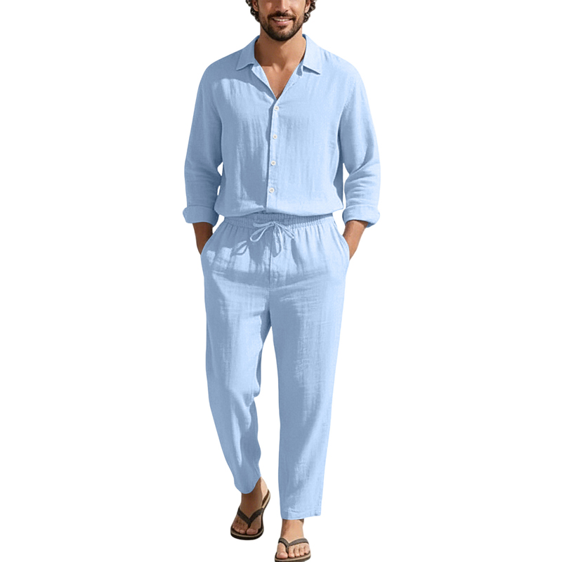 봄 여름 린넨 캐주얼 세트 루즈핏 비치 긴팔 셔츠+롱  - Linen Shirt Breathable 리뷰 및 가격
